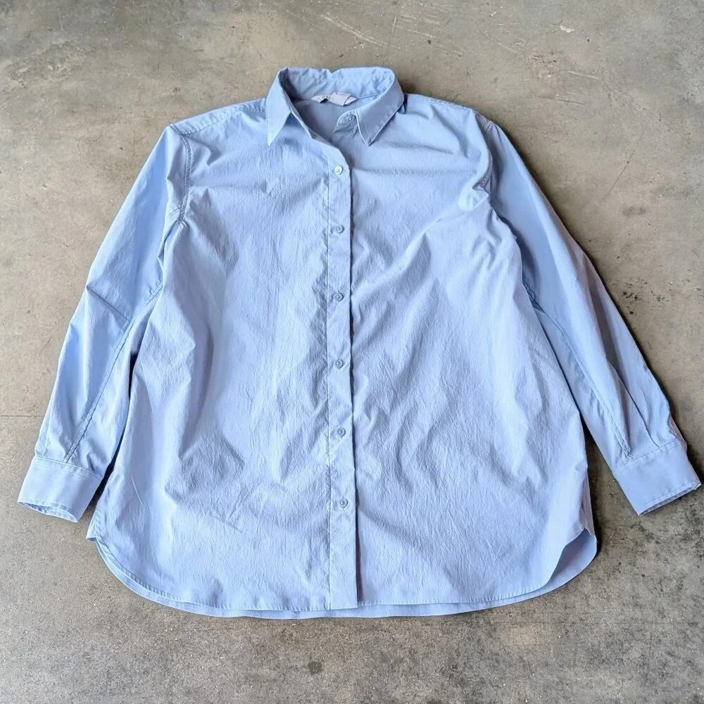 Athleta Oversized Performance Poplin Shirt in Heron Blue size XS - Picture 1 of 8